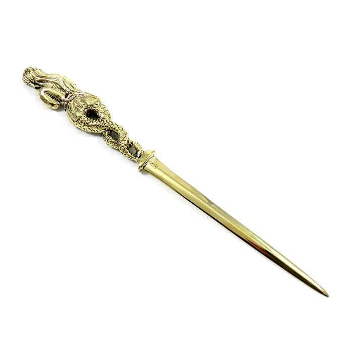 Brass Letter Opener with Enigmatic Engraved Mermaid – A Mythic Talisman