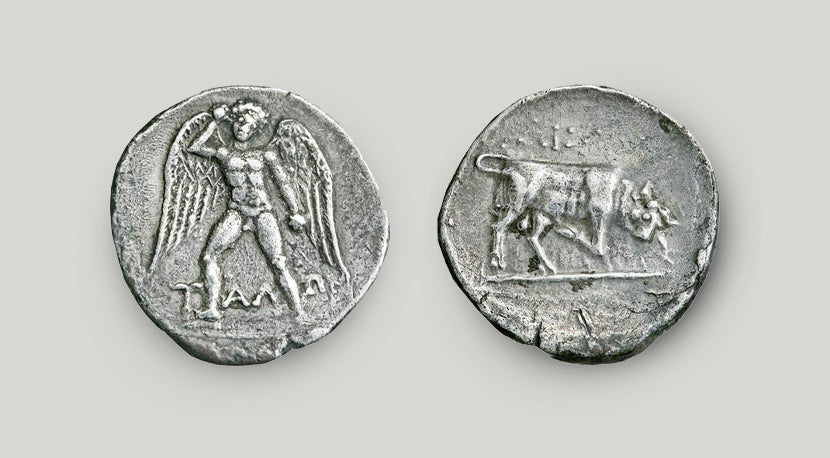 Ancient Greek Cretan Coin Amulet: Talos and the Bull – A Symbol of Protection and Power
